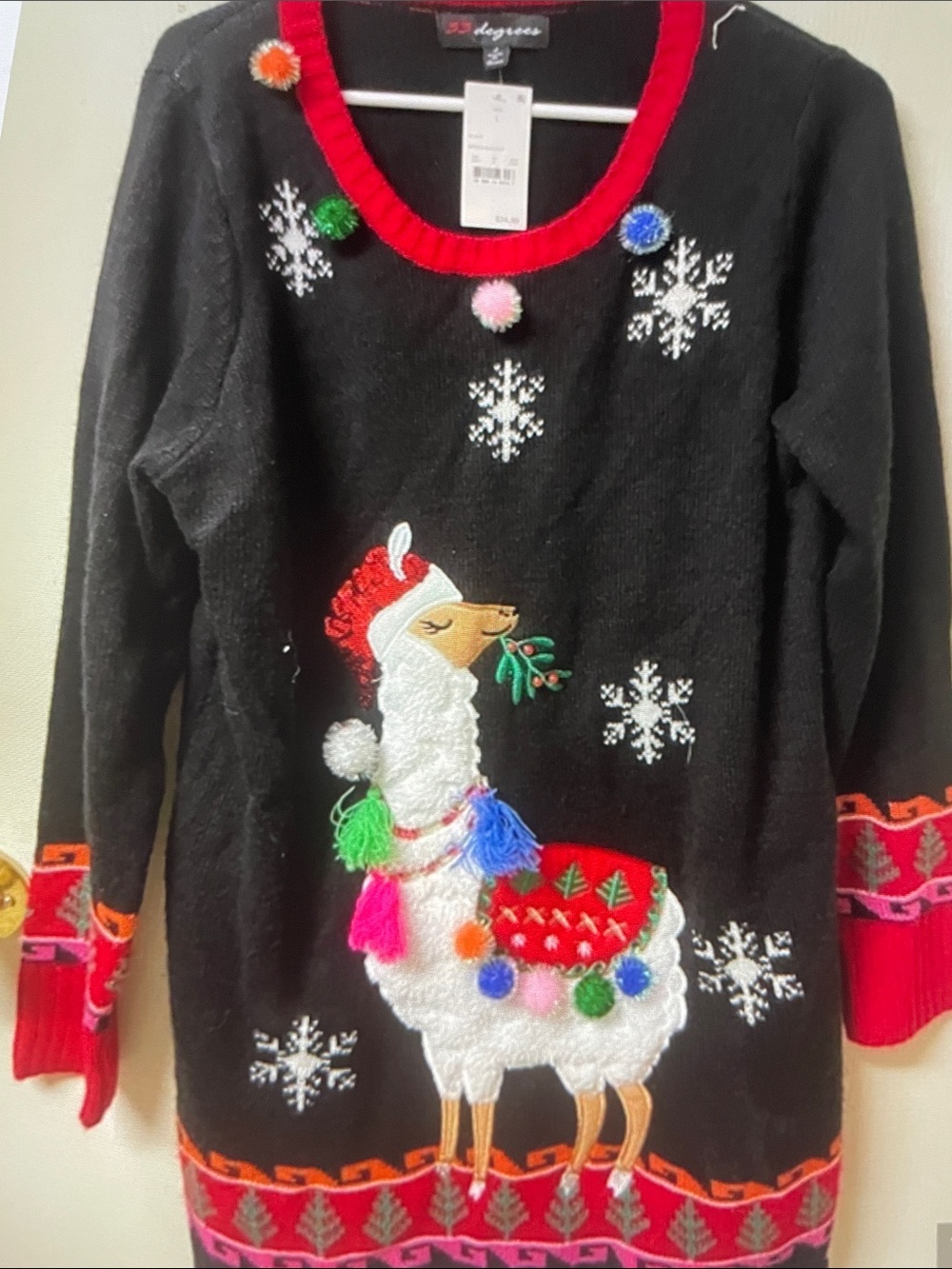 33 Degrees Women’s Black Holiday Llama Sweater